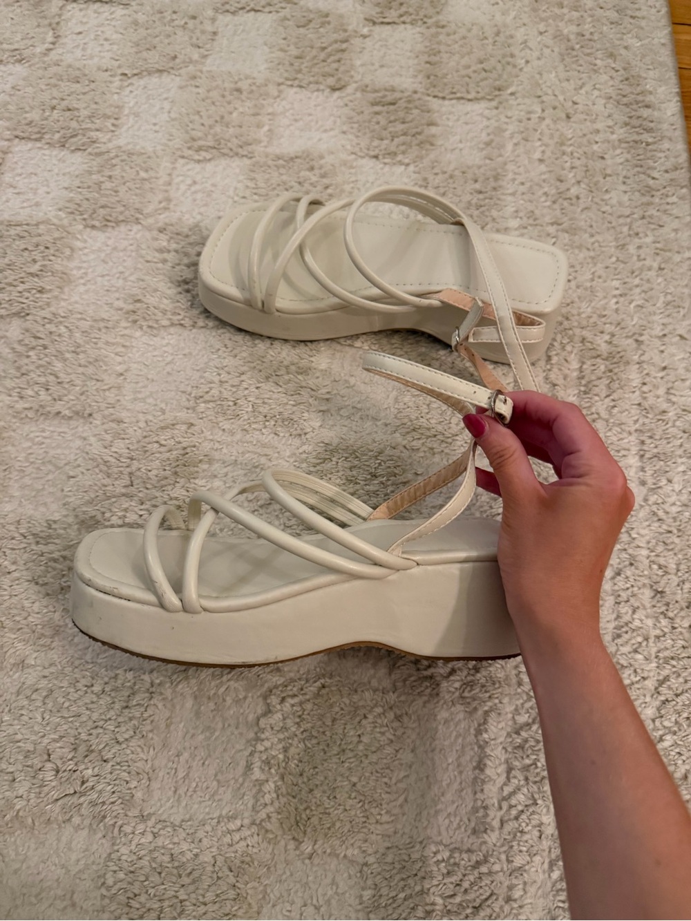 Women's Cream Platform Strappy Sandals